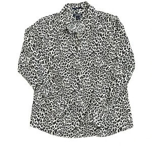 Lands' End Women's Leopard Print Button Up Long Sleeve Top Size 8 Medium No Iron